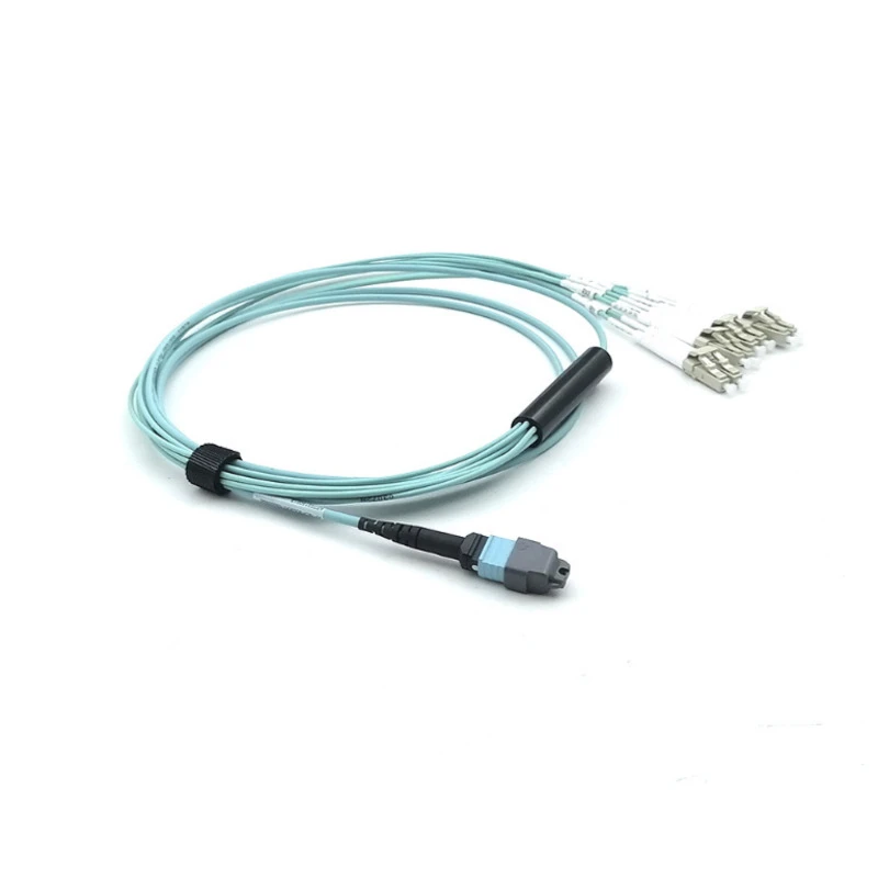 8 Fiber MTP to LC Breakout Patch Cable Aqua OM3 Type B 2M