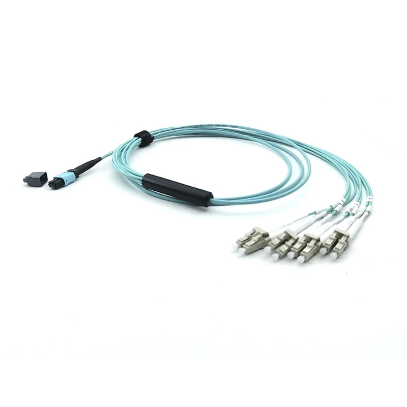8 Fiber MTP to LC Breakout Patch Cable Aqua OM3 Type B 2M