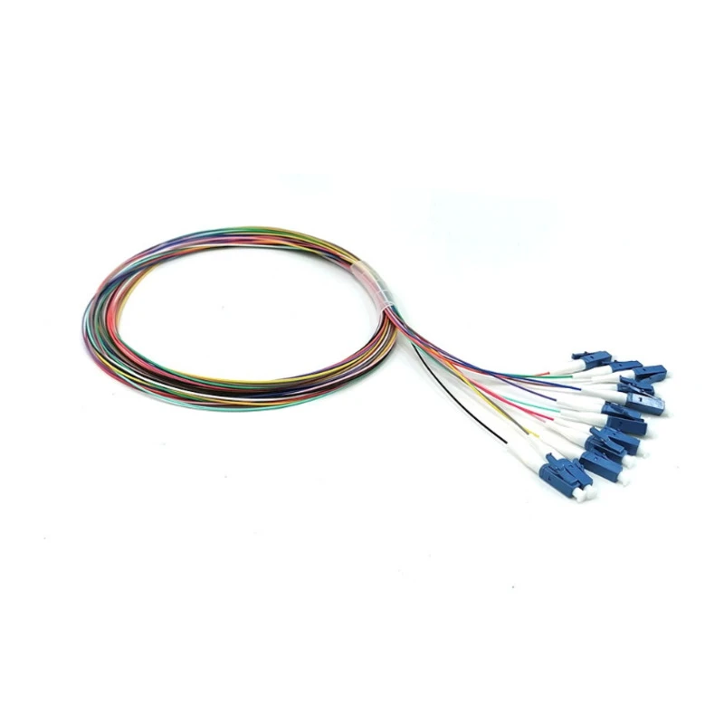 12 Fiber Pigtails LC UPC to Unterminated, 0.9mm Unjacketed Color-Coded, OS2 Single Mode, 1m (3ft)