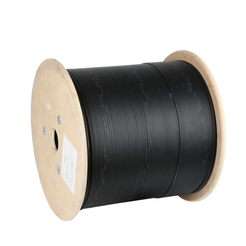 1/2/4 Core Outdoor FTTH Flat Fiber Drop Cable G657A1 Steel Wire Self-Supporting LSZH Black 1KM Roll