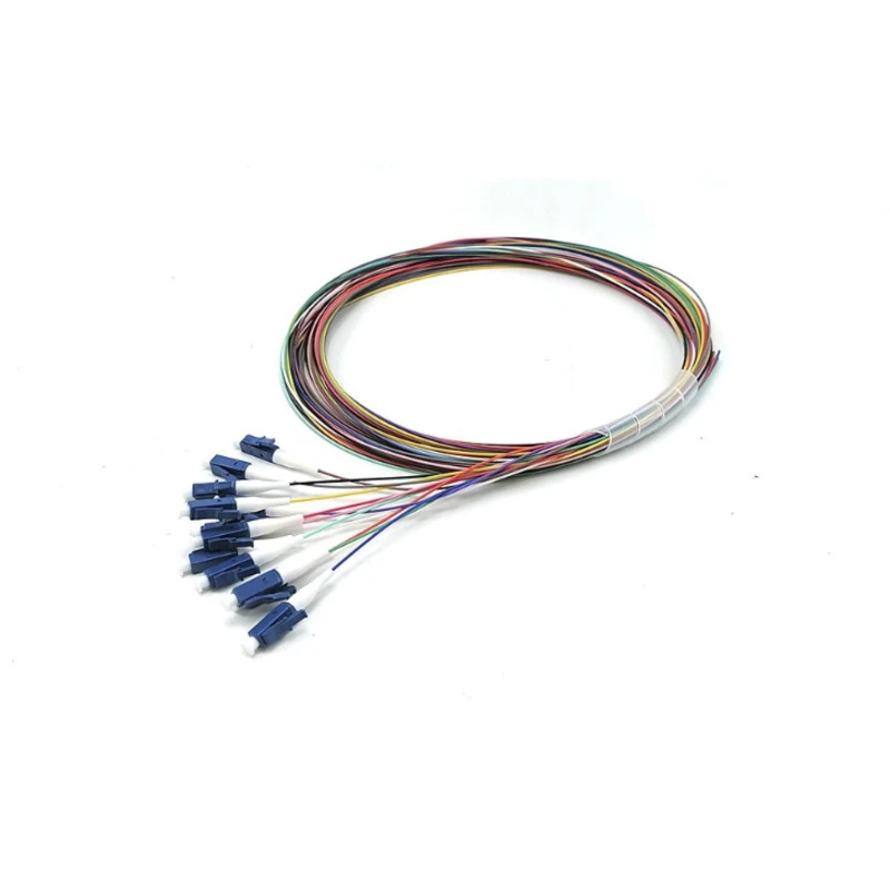 12 Fiber Pigtails LC UPC to Unterminated, 0.9mm Unjacketed Color-Coded, OS2 Single Mode, 1m (3ft)