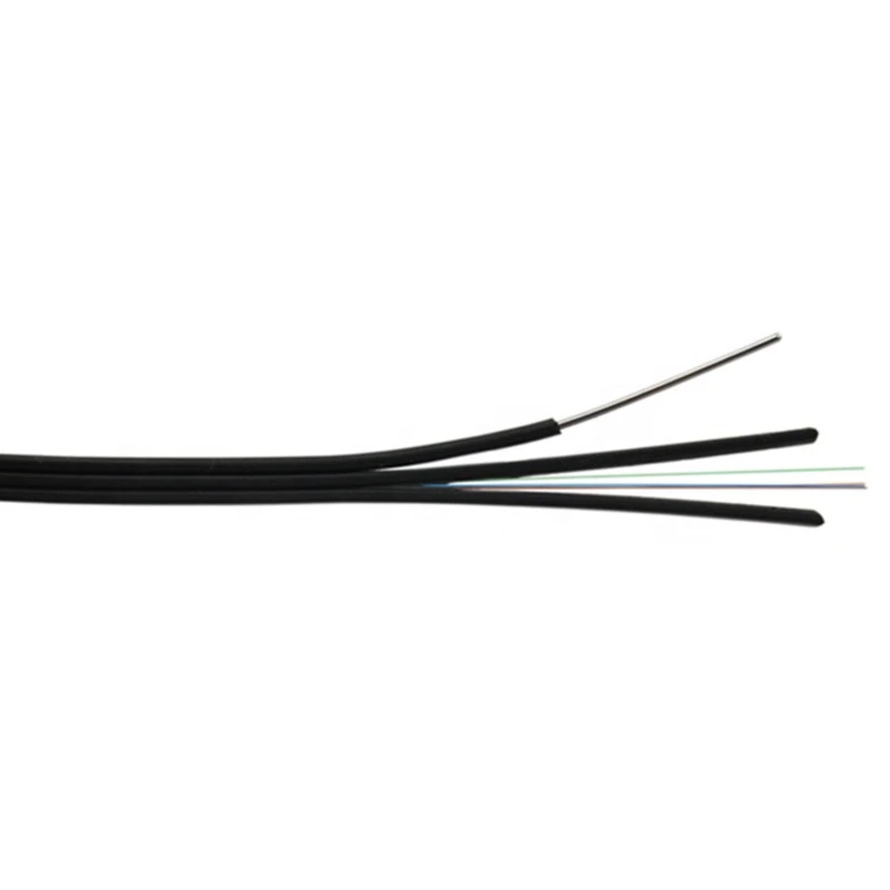1/2/4 Core Outdoor FTTH Flat Fiber Drop Cable G657A1 Steel Wire Self-Supporting LSZH Black 1KM Roll