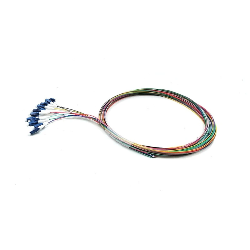 12 Fiber Pigtails LC UPC to Unterminated, 0.9mm Unjacketed Color-Coded, OS2 Single Mode, 1m (3ft)