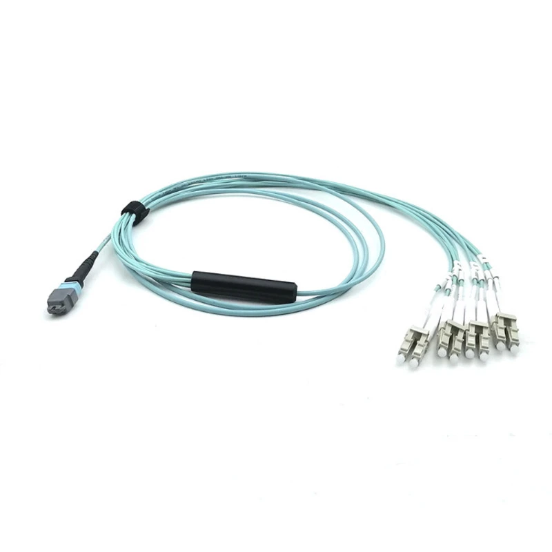 8 Fiber MTP to LC Breakout Patch Cable Aqua OM3 Type B 2M