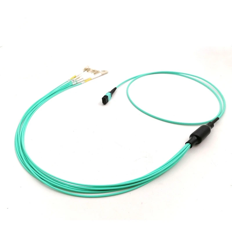 8 Fiber OM3 MPO Female to LC/UPC Breakout Cable Type B 1m