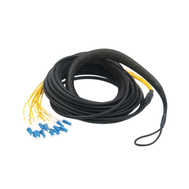 12 Core LC/UPC-LC/UPC Outdoor Pre terminated Multi-fiber Breakout Cable With Pulling Eyes