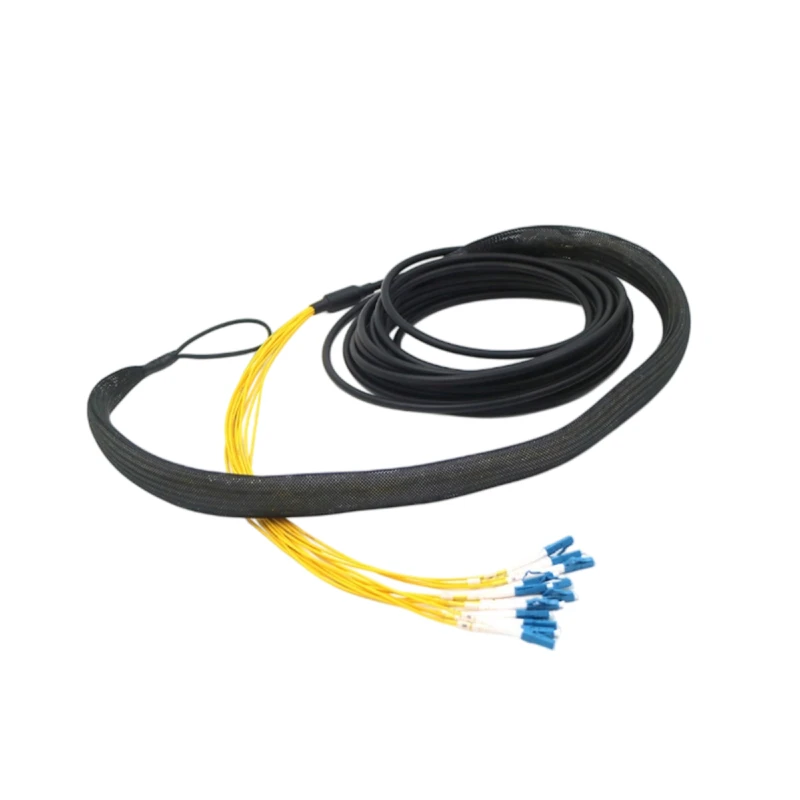 12 Core LC/UPC-LC/UPC Outdoor Pre terminated Multi-fiber Breakout Cable With Pulling Eyes