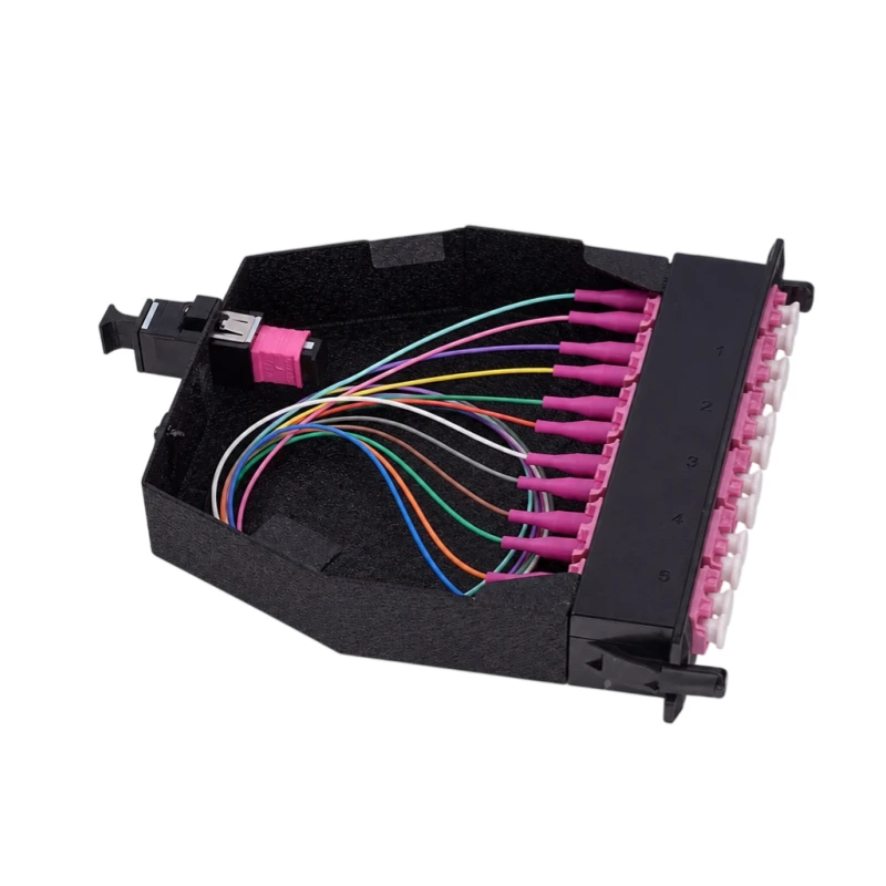 Pre-terminated MPO-12 Male to 6x LC Duplex Megenta Fiber Optic Cassette OM4 Type A